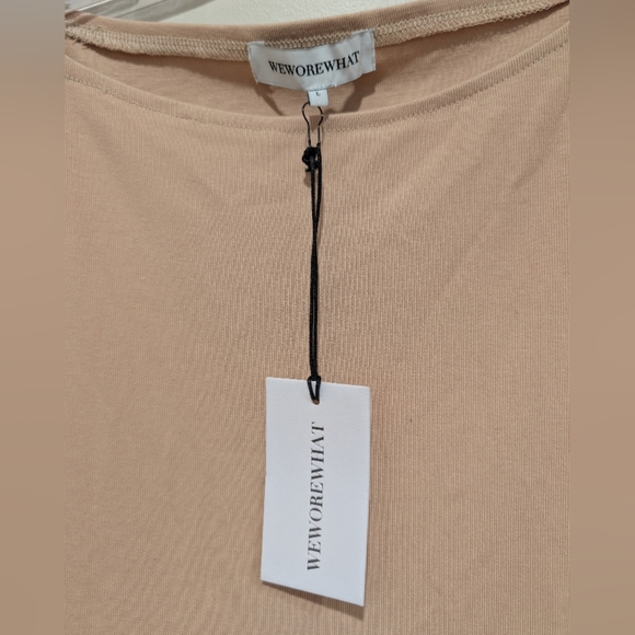 Weworewhat Boat Neck Midi Beige Classic Elegant Dress Size Large - Picture 7 of 12